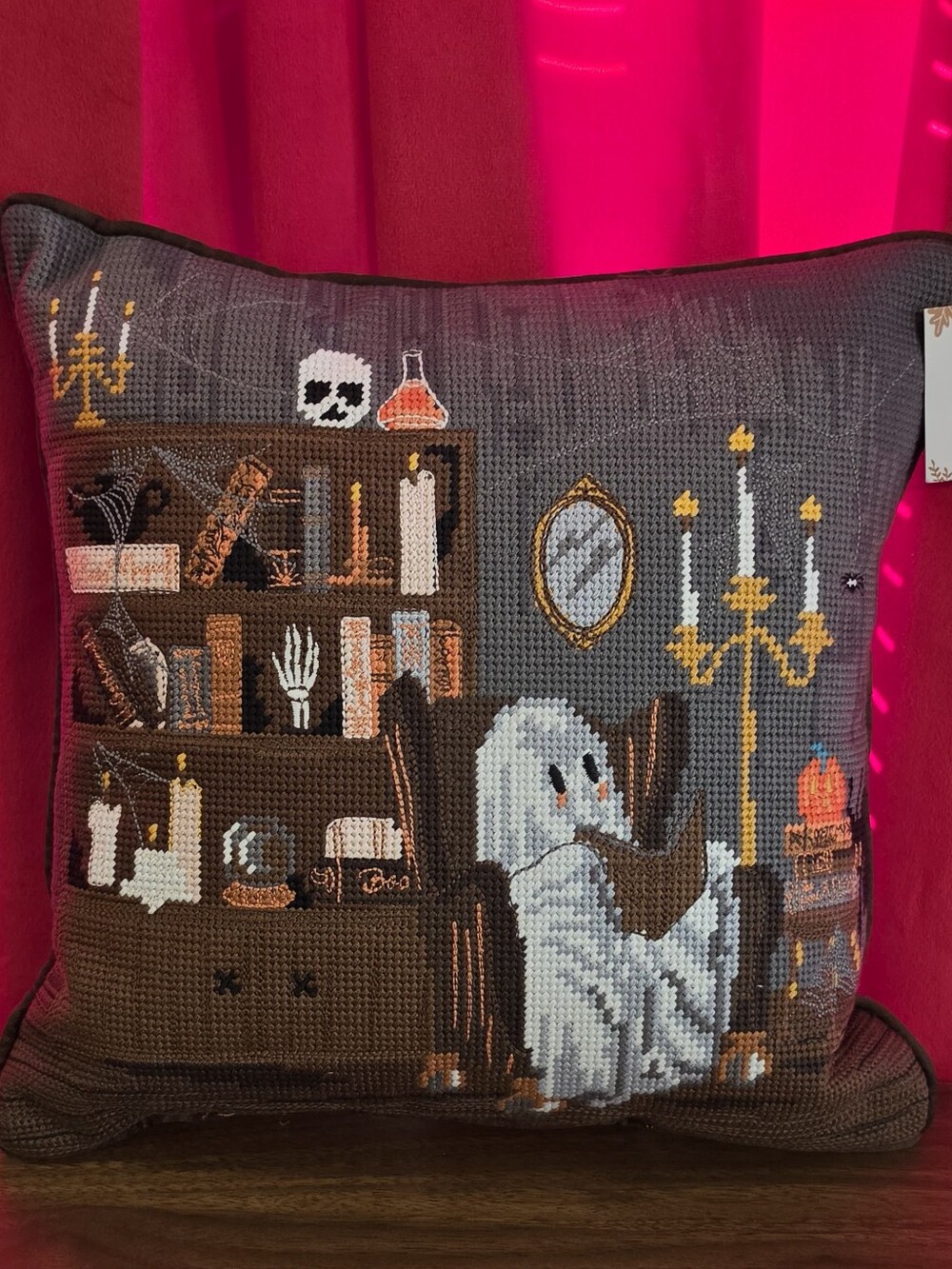 Ghost Reading In Library Needlepoint Pillow The Farmhouse By Rachel Ashwell NWT